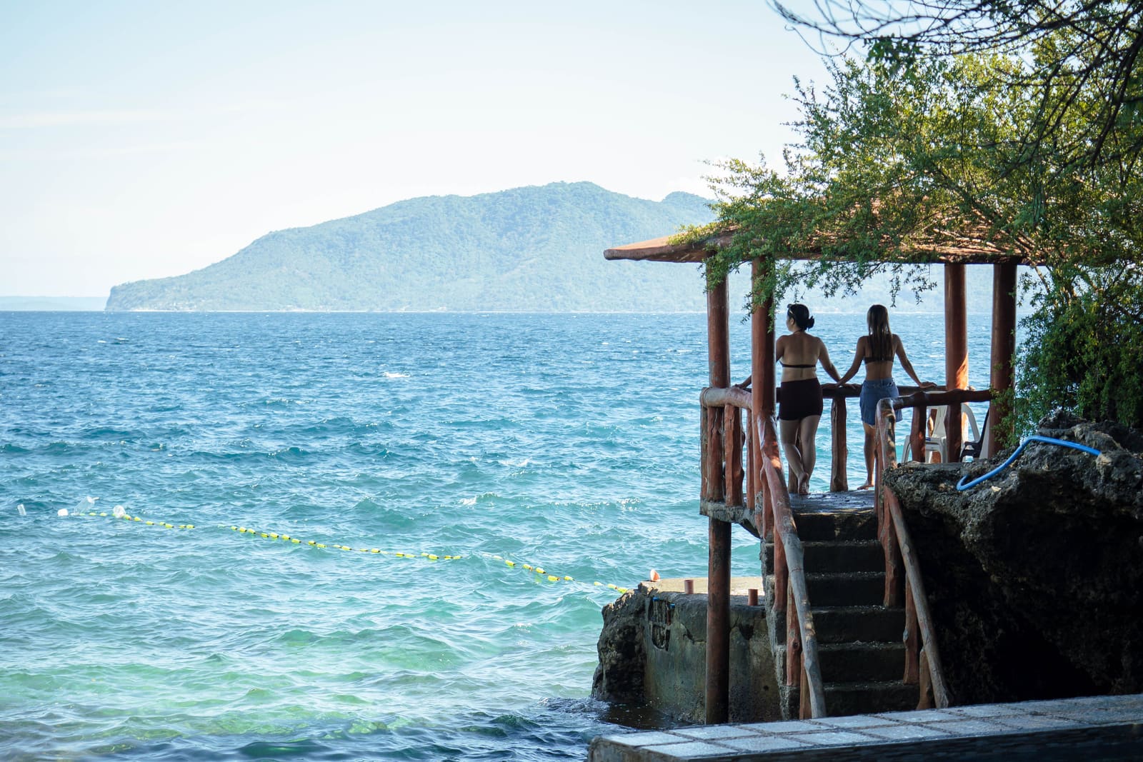 Seaside gazebo overlooking the island at Isola Vista Beach Resort, Pagkilatan